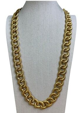 Vintage Gold Tone Textured Rope Link Necklace - Iconic Bold Chain